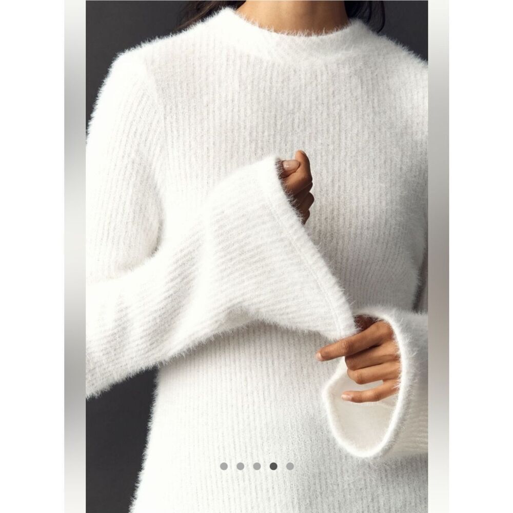 Anthropologie White Fluffy Funnel-Neck Sweater - Picture 4 of 5